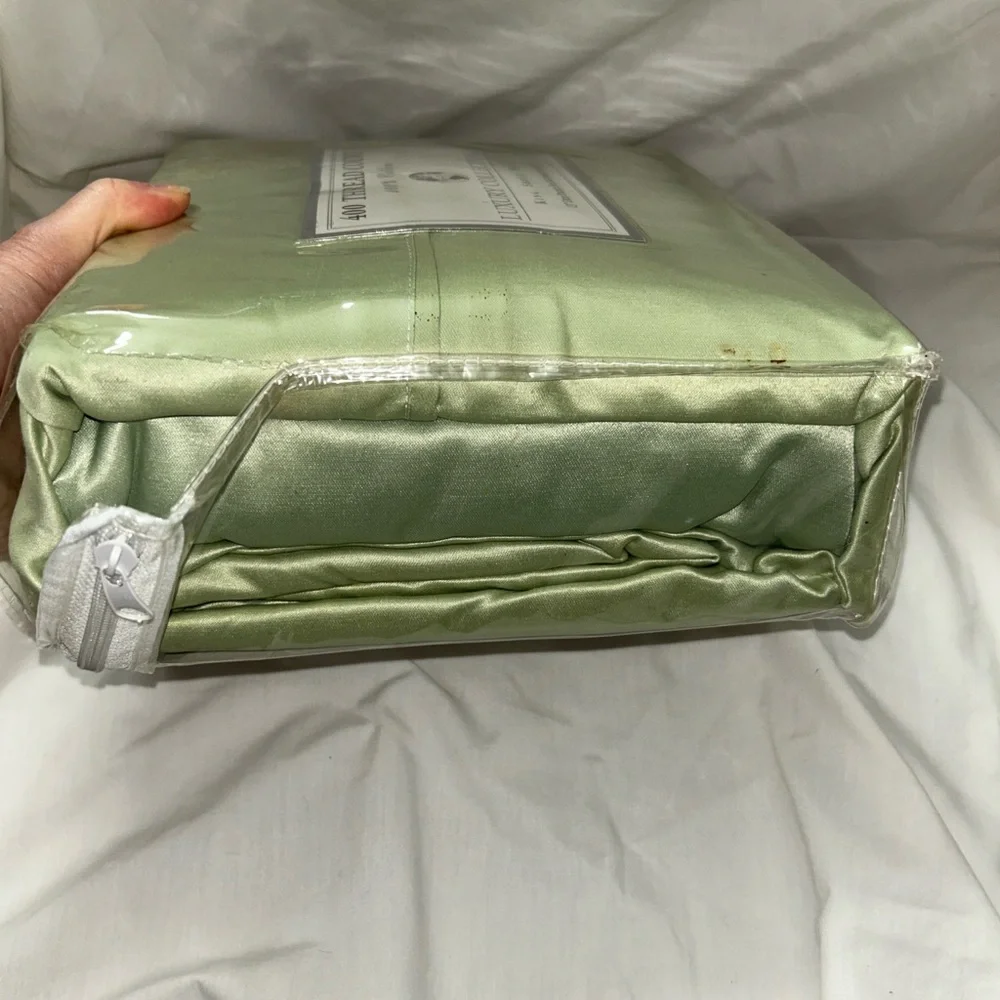 Luxury Collection Cotton 400 TC Thread Count King Sateen Sheet Set Green NEW NIP